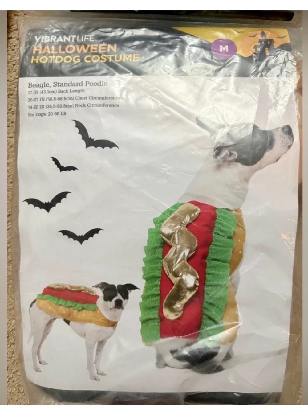 Vibrant Green and Red Hotdog Dog Costume size M